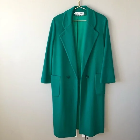 Vintage Kelly Green Wool Oversized Tailored Long Maxi Coat L - Picture 4 of 12